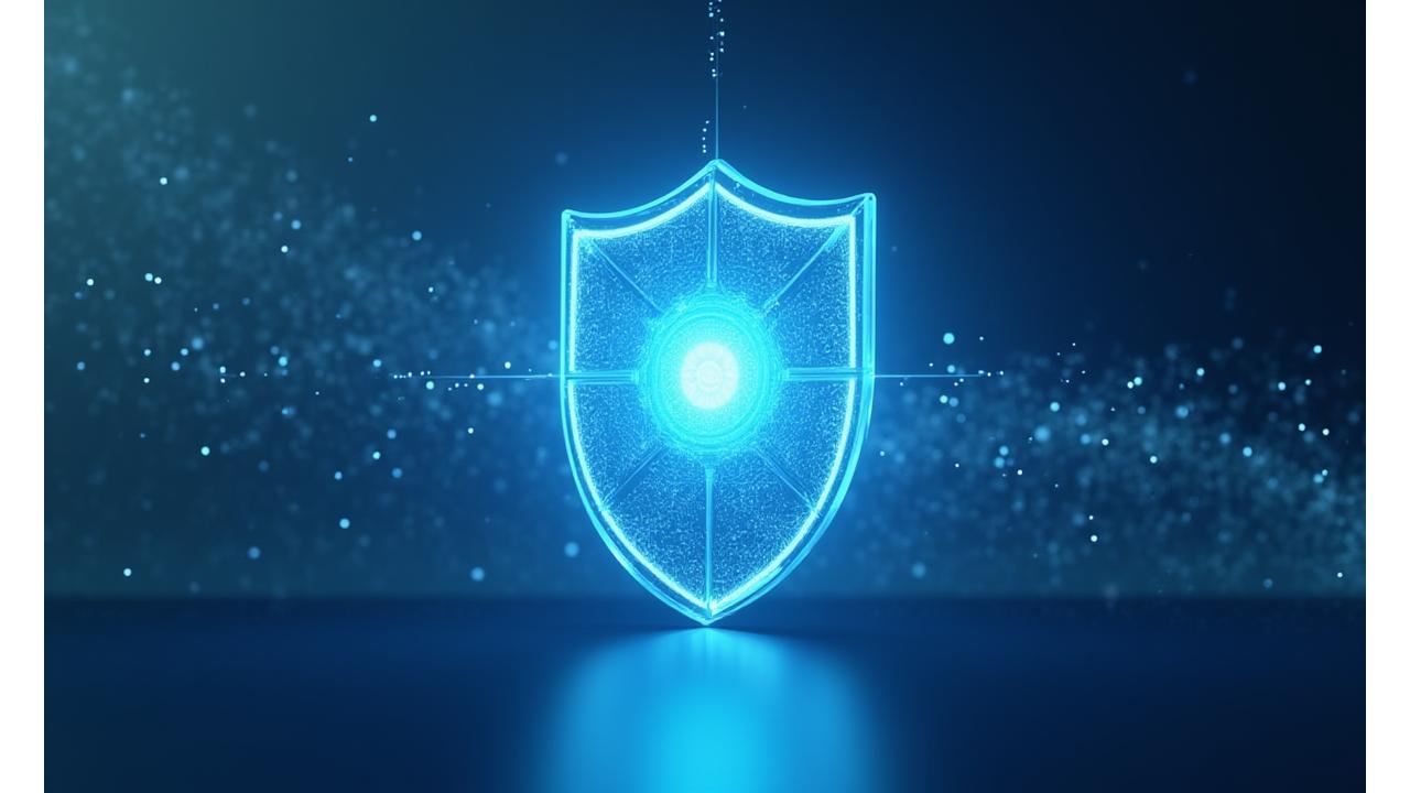 Un escudo digital brillante que representa un compromiso con la protección de datos y la privacidad en Cimiento Vital.