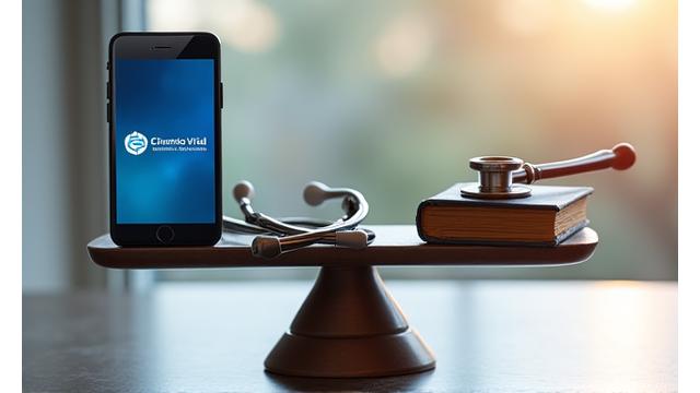 Icono de una balanza equilibrada y un estetoscopio, representando el equilibrio entre información digital y consulta médica profesional.