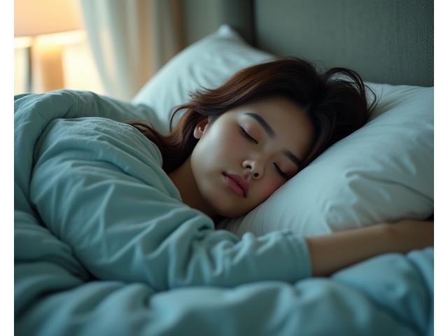 Persona durmiendo placenteramente en una cama cómoda, luz suave