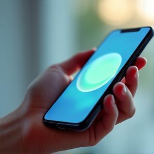 Smartphone mostrando una app de guía de respiración de 2 minutos con animaciones suaves