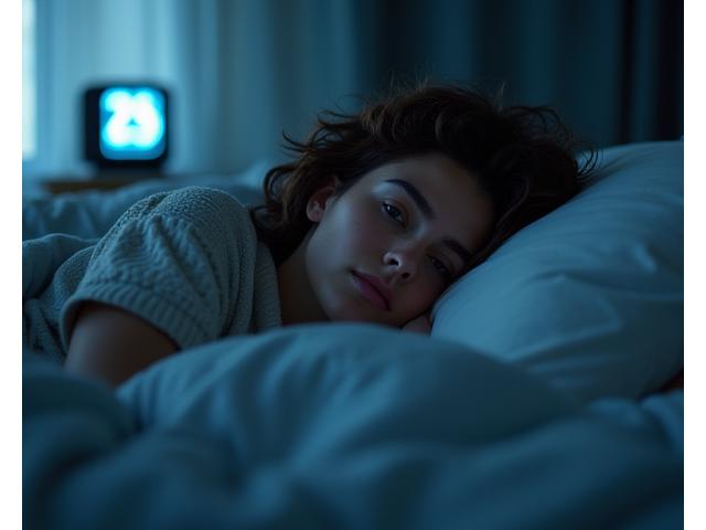 Persona adulta despertando bruscamente en la noche, con el ceño fruncido y luz de luna entrando por la ventana, simbolizando interrupciones del sueño.