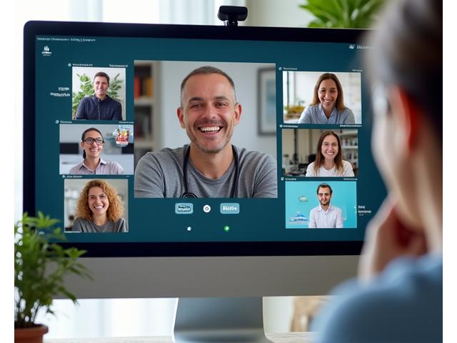 Captura de pantalla de una plataforma de videoconferencia mostrando a varios participantes y un instructor, con elementos interactivos como chat y encuestas.